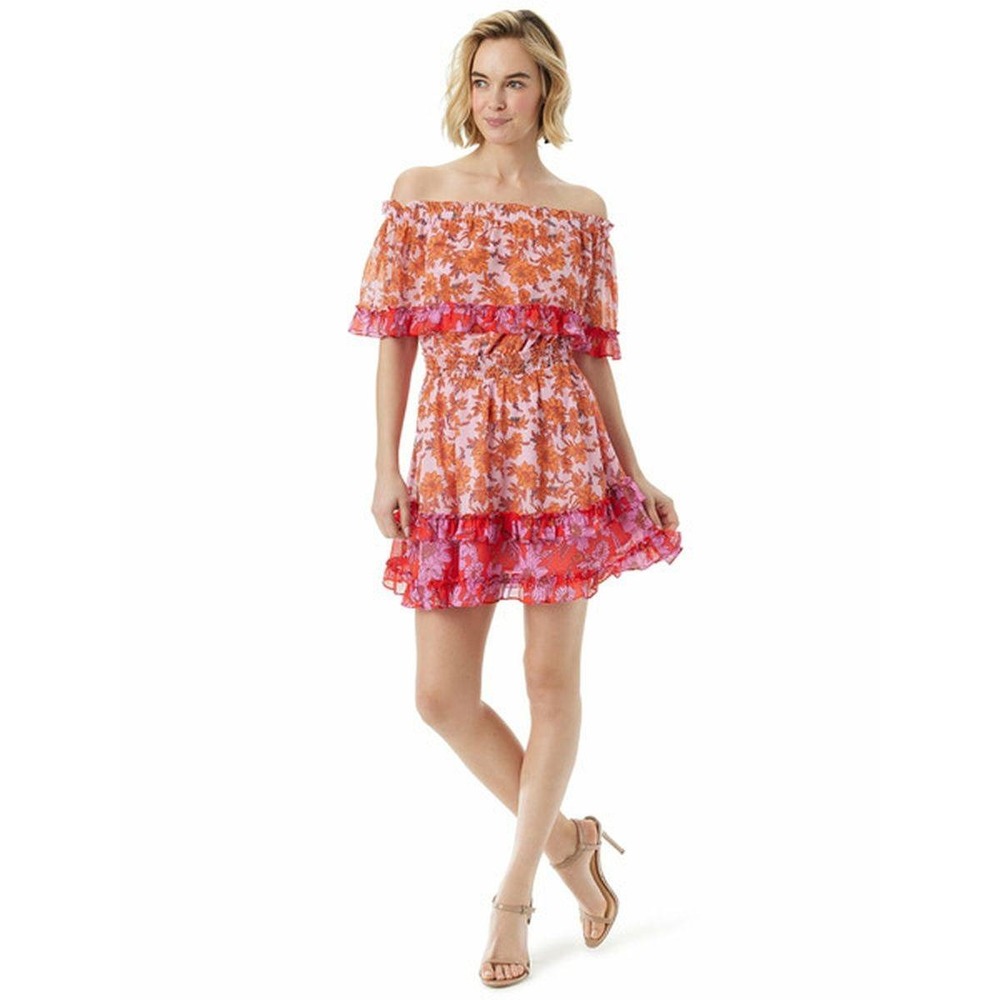 Jessica Simpson Floral Dress Off the Shoulder Amelia Pink Orange Size XS Girly